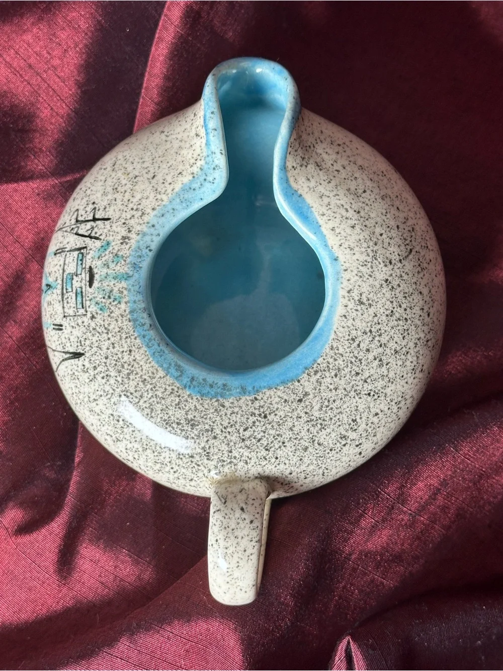 Vintage Loma of Arizona Speckled Creamer Pitcher Blue Interior MCM EUC ✨